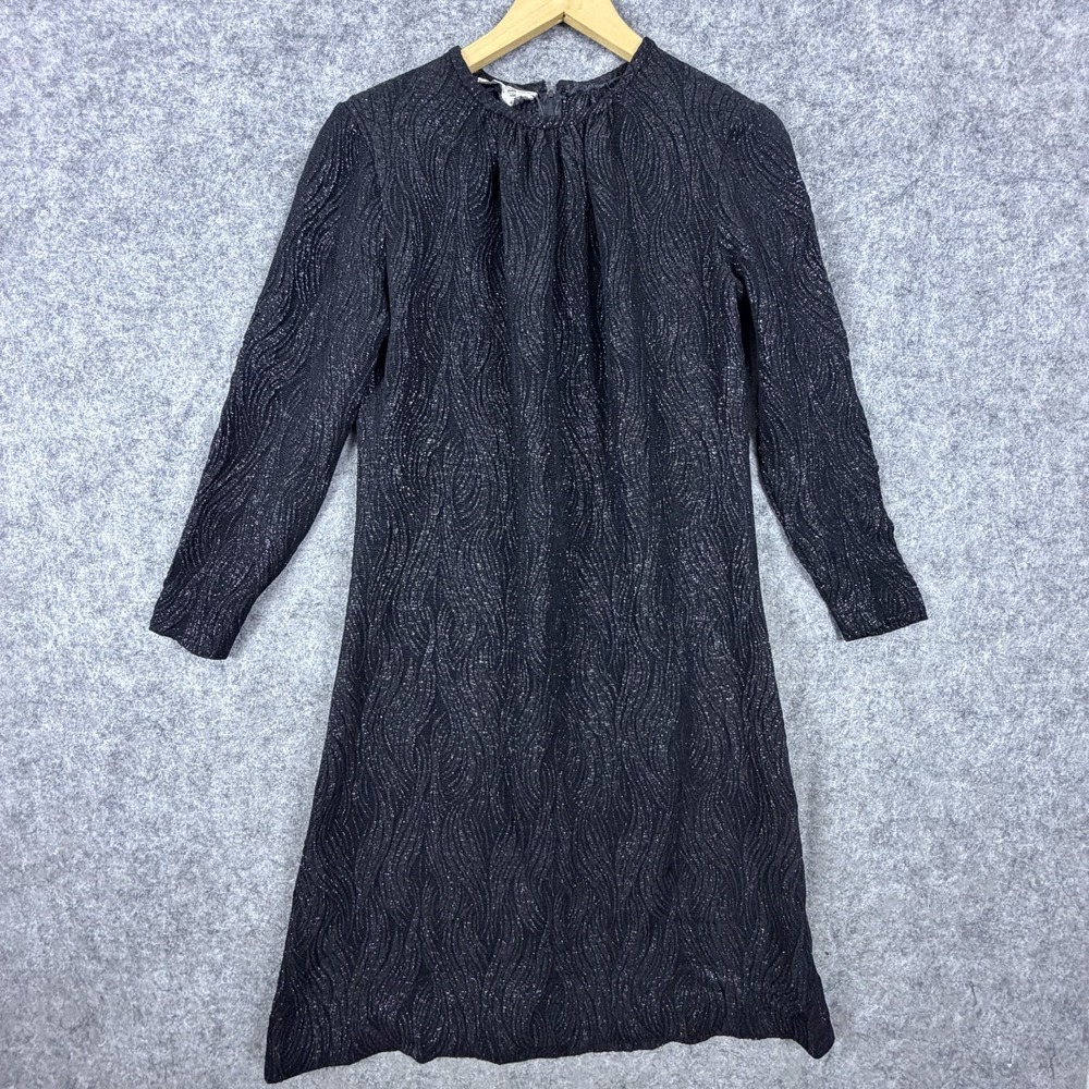Elegance Paris Shift Dress Women Black Jacquard Sparkle Shimmer Back Zip Elegant